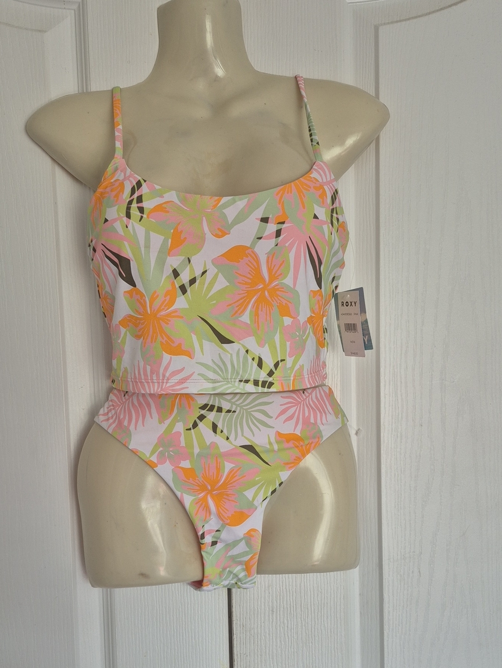 Roxy Tropical Floral Two-Piece Swimsuit in Pink, Orange & Green